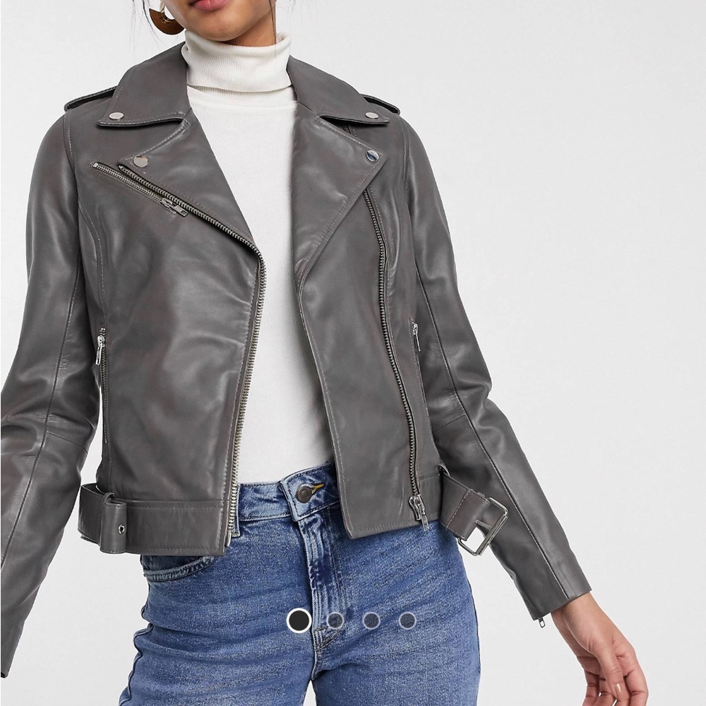 NWOT REAL LEATHER GRAY BIKER JACKET